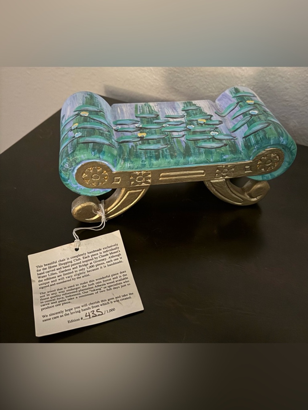 Limited Edition Monet Water Lilies Hand-Carved Miniature Chair Stool #435/1000